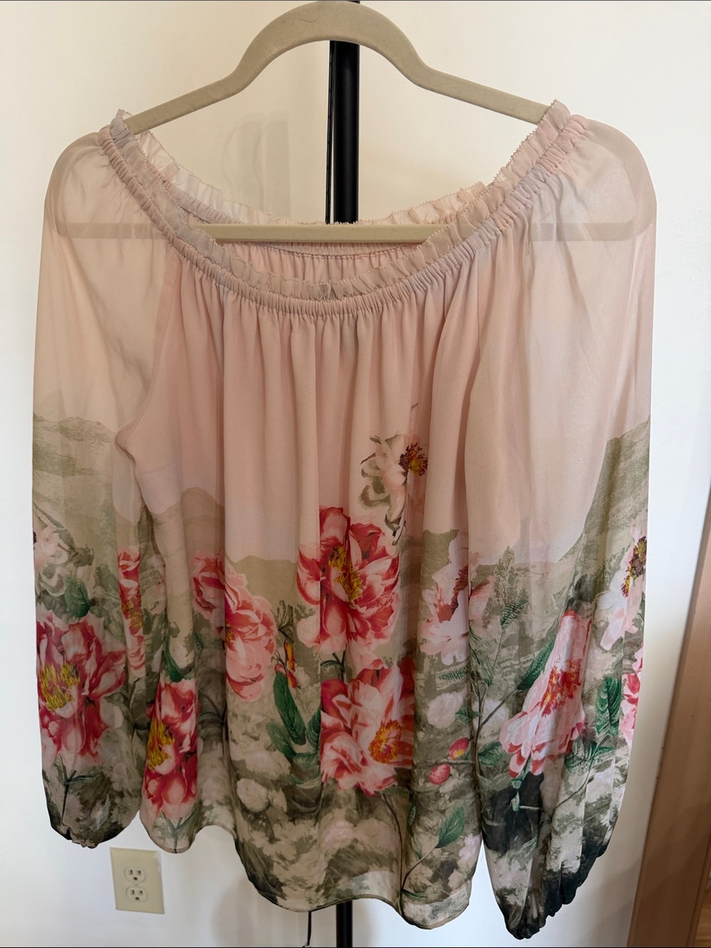 White House Black Market Pink Floral Off-the-Shoulder Blouse